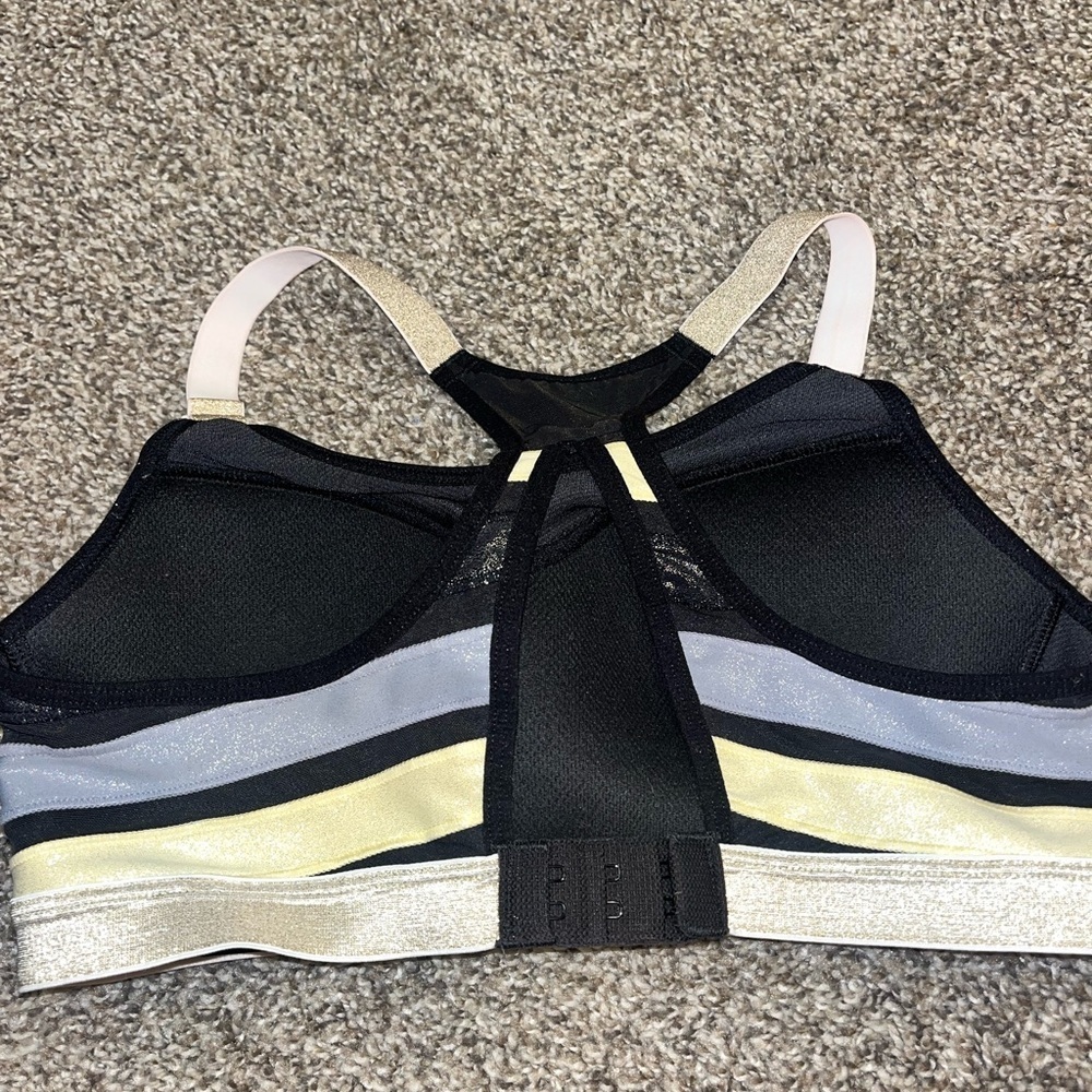 Victoria secret racer back sports bra black gold and silver in size 34B - Picture 5 of 7